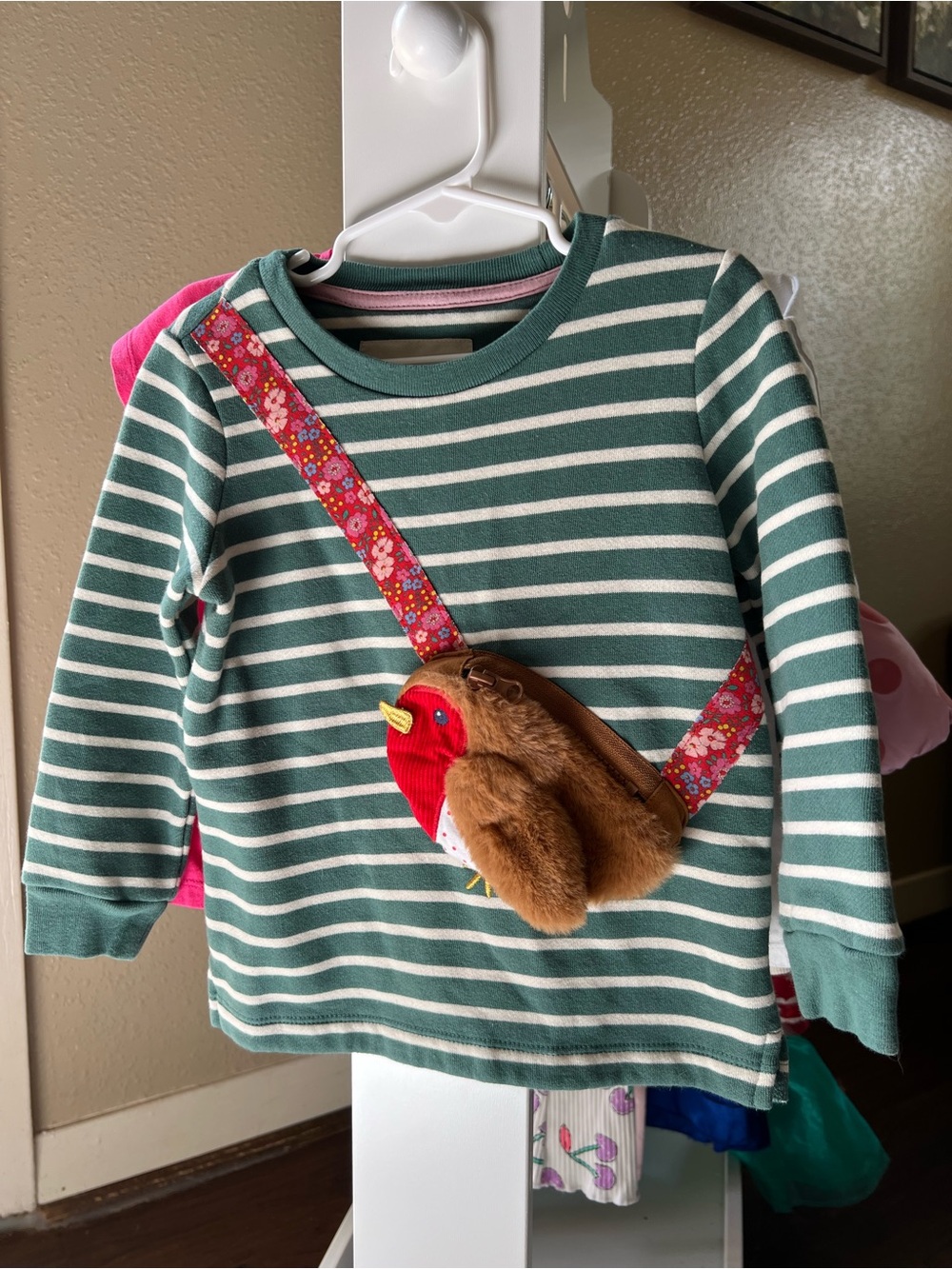 Mini Boden Green and White Striped Long-Sleeve Tee